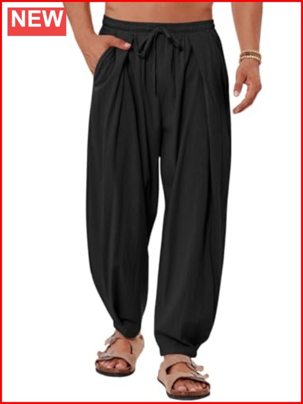 Mens Linen Cotton Yoga Pants Loose Fit Tapered Casual Trousers